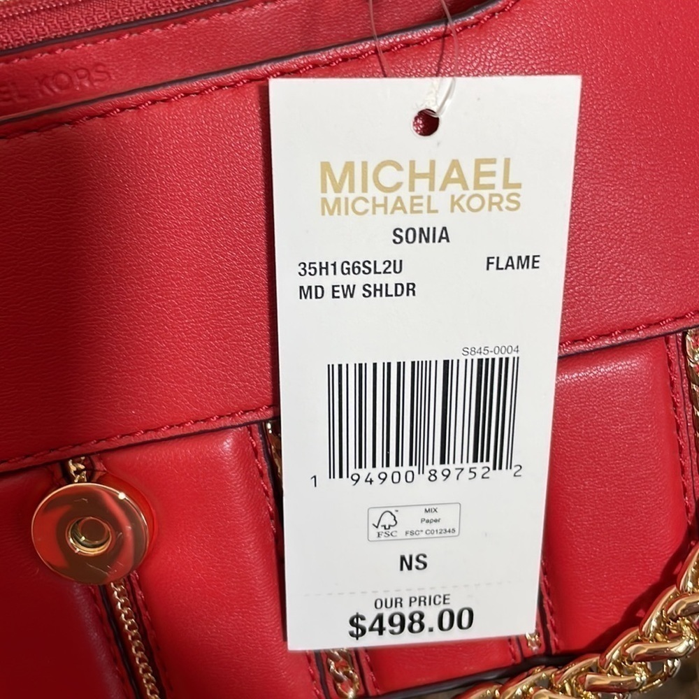 Michael Kors ❤️ chain link red shoulder bag crossbody - Picture 13 of 14